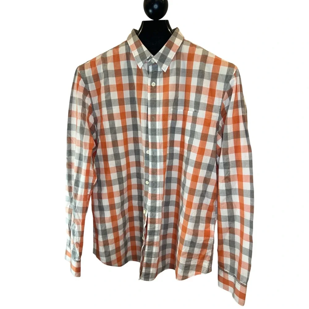 Banana Republic Tailored Slim Fit Plaid Button Down Shirt Mens XL Orange